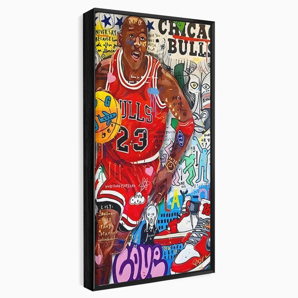 Tablou canvas cu tablou canvas cu michael jordan in stil graffiti, in rama de aluminiu negru